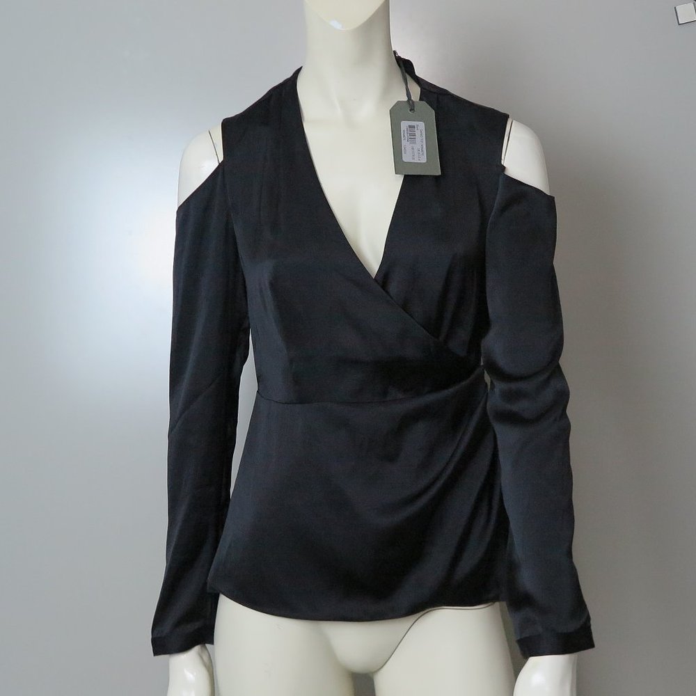 NWT All Saints Black Danio Cold Shoulder Wrap Top Size 4 Retail $178
